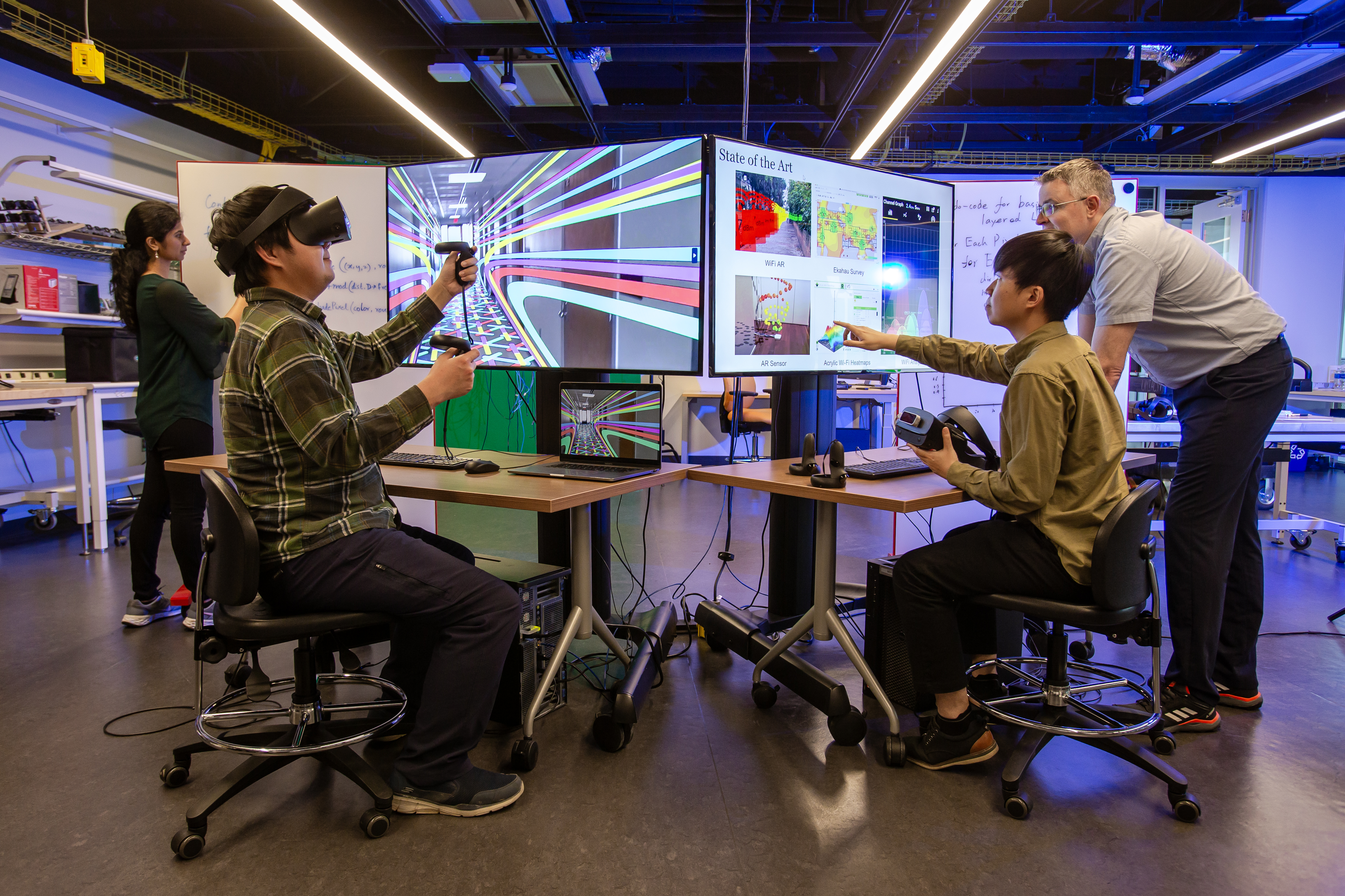 students in virtual reality headsets