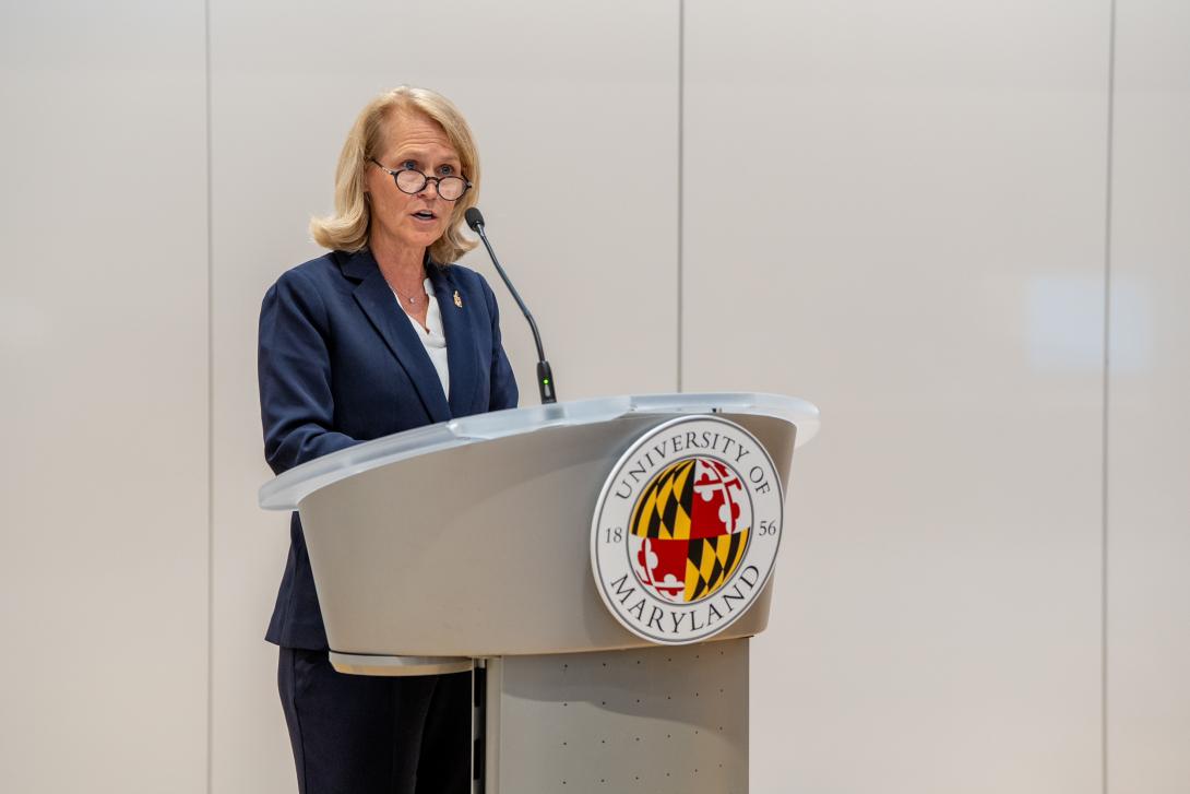 Provost Rice speaks to state, business and university leaders about artificial intelligence and quantum technology research and education at UMD.